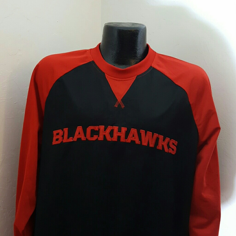 Reebok NHL Blackhawks speedwick black red long sleeve jersey men size L